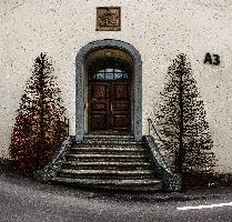 Building entrance in old town of Sargans, Switzerland, null