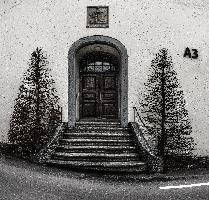 Building entrance in old town of Sargans, Switzerland, null