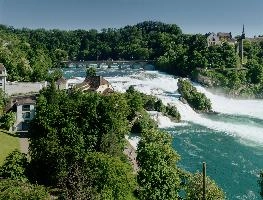 Elliott Bignell, 2016, islands, swiss, water, rhine, laufen, waterfall, scenery, rheinfall, river, schaffhausen, schlössli, rhein, green, white, cascade, schloss, schloessli, summer, switzerland, falls, current, torrent, power, island