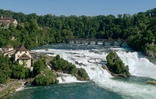 Rheinfall bei Schaffhausen, rhine, river, switzerland, rhein, islands, waterfall, scenery, rheinfall, white, schaffhausen, schlössli, falls, green, torrent, cascade, schloss, schloessli, summer, swiss, water, laufen, current, power, island