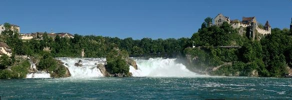 Rheinfall and Schloss Laufen, island, switzerland, falls, schlössli, current, waterfall, scenery, rheinfall, swiss, schaffhausen, laufen, rhein, green, river, cascade, schloessli, islands, summer, water, rhine, torrent, white, power, schloss