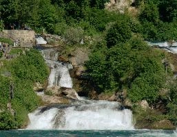 Rheinfall bei Schaffhausen, rhine, river, switzerland, rhein, islands, waterfall, scenery, rheinfall, white, schaffhausen, schlössli, falls, green, torrent, cascade, schloss, schloessli, summer, swiss, water, laufen, current, power, island