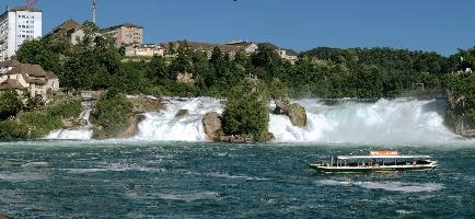 Rheinfall and Tour Boat, rhine, swiss, water, boat, laufen, waterfall, green, rheinfall, river, schaffhausen, islands, summer, falls, cascade, white, power, schloessli, schlössli, scenery, switzerland, rhein, current, torrent, island, schloss