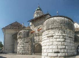 Town walls and portal of the historic, baroque town of Solothurn, Switzerland, stone, massive, walls, urban, town, city, defensive, baroque, grand, solothurn, historic, switzerland, entrance, europe, portal