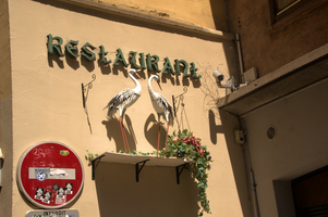Restaurant sign with Sotks in Strasbourg, Aslace, Strasbourg