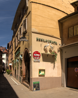 Restaurant sign with Sotks in Strasbourg, Aslace, Strasbourg