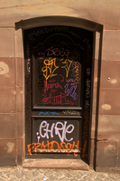 Door with graffiti in Strasbourg, Alsace, Strasbourg
