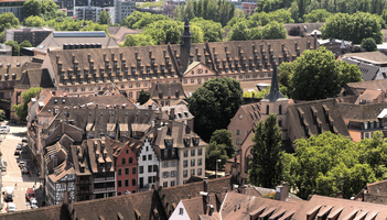 Strasbourg rooftops from cathedral tower, Alsace, Strasbourg