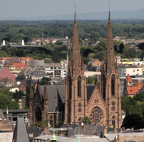 Church androoftops from Strasbourg cathedral tower, Alsace, Strasbourg