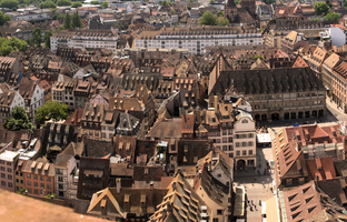 Strasbourg rooftops from cathedral tower, Alsace, Strasbourg
