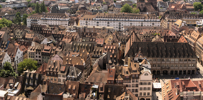 Strasbourg rooftops from cathedral tower, Alsace, Strasbourg