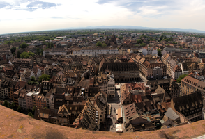 Strasbourg rooftops from cathedral tower, Alsace, Strasbourg