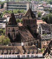 Church androoftops from Strasbourg cathedral tower, Alsace, Strasbourg