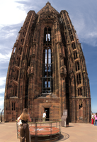 Strasbourg cathedral tower from rooftop, Alsace, Strasbourg