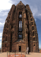 Strasbourg cathedral tower from rooftop, Alsace, Strasbourg