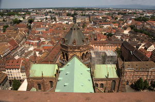 Strasbourg rooftops from cathedral tower, Alsace, Strasbourg