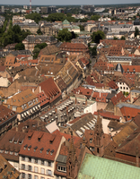 Strasbourg rooftops from cathedral tower, Alsace, Strasbourg