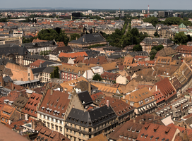 Strasbourg rooftops from cathedral tower, Alsace, Strasbourg