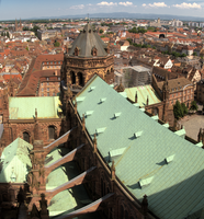 Strasbourg rooftops from cathedral tower, Alsace, Strasbourg