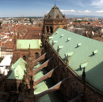 Strasbourg rooftops from cathedral tower, Alsace, Strasbourg