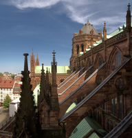 Strasbourg rooftops from cathedral tower, Alsace, Strasbourg