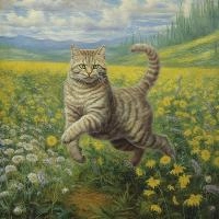 Cat in meadow by Midjourney, null