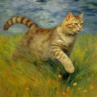 Cat in meadow by Midjourney, null
