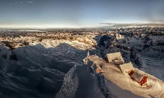 Old station buildings on Säntis in Appenzell, europe, switzerland, appenzell, säntis, peak, snow, mountains, alps, view, panorama, lake, constance, station