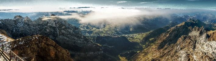 View from Säntis, rugged, alpine, peaks, alpstein, view, säntis, haze, mountains, mist, alps, sunrise, switzerland, morning, appenzell, stone, saentis, rock