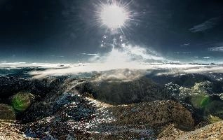View from Säntis in Appenzell at daybreak, range, haze, sun, peaks, clouds, shelter, säntis, weather, ski-lift, mountains, daybreak, slate, alpine, earl, grey, swiss, morning, roof, appenzell, view, rooves, saentis, scenery, buildings, alps, stone, station, switzerland, rock, old