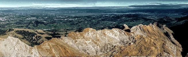 Bodensee, saentis, peaks, mountains, swiss, view, switzerland, alps, range, appenzell, morning, bodensee, rock, haze, daybreak, earl, säntis, alpine, scenery, stone, clouds, weather