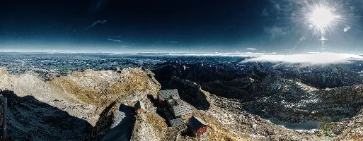 View from Säntis in Appenzell at daybreak, showing the old station buildings just below the peak., range, haze, sun, peaks, clouds, shelter, säntis, weather, ski-lift, mountains, daybreak, slate, alpine, earl, grey, swiss, morning, roof, appenzell, view, rooves, saentis, scenery, buildings, alps, stone, station, switzerland, rock, old