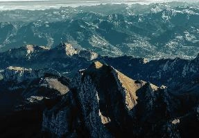View from Säntis, rugged, alpine, peaks, alpstein, view, säntis, haze, mountains, mist, alps, sunrise, switzerland, morning, appenzell, stone, saentis, rock