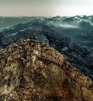 View from Säntis, rugged, alpine, peaks, alpstein, view, säntis, haze, mountains, mist, alps, sunrise, switzerland, morning, appenzell, stone, saentis, rock