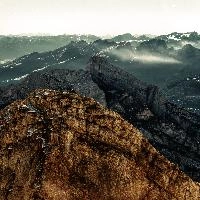 View from Säntis, rugged, alpine, peaks, alpstein, view, säntis, haze, mountains, mist, alps, sunrise, switzerland, morning, appenzell, stone, saentis, rock