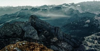 View from Säntis, rugged, alpine, peaks, alpstein, view, säntis, haze, alps, mist, mountains, sunrise, switzerland, morning, appenzell, stone, saentis, rock