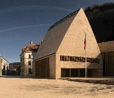 Modern architecture near Government House in Vaduz, Liechtenstein, facade, exterior, architecture, building, urban, town, alps, vaduz, brick, liechtenstein, gable, europe, modern