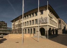 Banking building in the centre of Vaduz, Liechtenstein, facade, exterior, architecture, building, urban, town, alps, vaduz, liechtenstein, arches, europe, bank