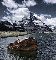 Matterhorn, alps, national, swiss, pyramidal, alpine, lake, cervino, stellisee, lichen, wallis, border, matterhorn, iconic, schweiz, le cervin, famous, mountains, green, boulder, landscape, landmark, tourism, red, switzerland, valais, rocks, mountain, daylight, spectacular