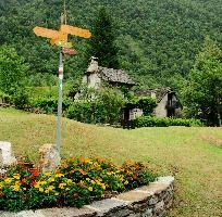 Cottage in the Versascatal, valle, locarno, hiking, signpost, guidance, valley, ticino, switzerland, schweiz, tourism, versasca, flowers, meadow, cottage, italian, walking, sign, route, woodland, forest