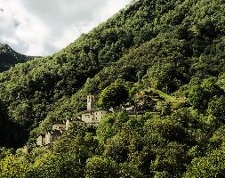 Hillside Village, valle, valley, village, church, mountains, corippo, ticino, hamlet, schweiz, alps, versasca, forest, rustic, small, italian, hillside, switzerland, woods, stone, rural