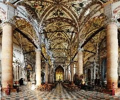 Interior of the Basilica di Santa Anastasia, Verona, renaissance, ornate, pillars, interior, chiesan, old, church, building, anastasia, catholic, verona, religious, veneto, decorated, italy, ceiling