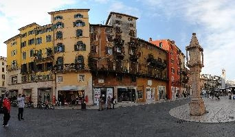 Buildings on the Piazza delle Erbe in Verona, city, town, square, mediterranean, veneto, outdoors, italy, tower, verona, exterior, erbe, facade, delle, picturesque, piazza, urban