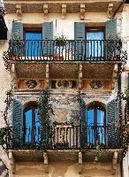Balconies on the Piazza Erbe in Verona, ornate, painting, frescoes, mediterranean, shakespeare, southern, city, decorated, town, windows, verona, home, italian, iron, veneto, wrought, italy, railings