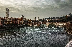 Ponte Pietra (Stone Bridge) in Verona, ponte, river, stone, bridge, historic, brick, town, red, italian, famous, italy, shakespeare, veneto, old, verona, pietra