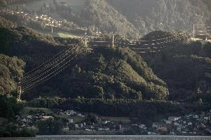Light on the Lines, europe, switzerland, sankt, gallen, walenstadt, flums, power, lines, cables, electricity, sunset, evening, light, hillside, forest