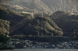 Light on the Lines, cables, electricity, europe, evening, flums, forest, gallen, hillside, light, lines, power, sankt, sunset, switzerland, walenstadt