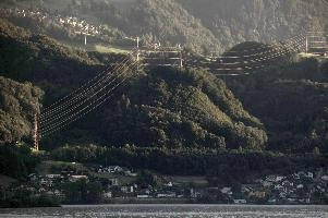 Light on the Lines, cables, electricity, europe, evening, flums, forest, gallen, hillside, light, lines, power, sankt, sunset, switzerland, walenstadt