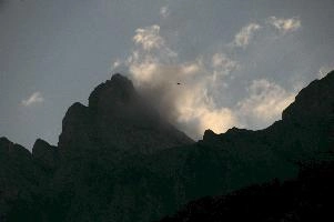 Eagle in the Clouds, alps, animal, bird, churfirsten, cloud, eagle, europe, evening, gallen, light, mountain, peak, sankt, switzerland