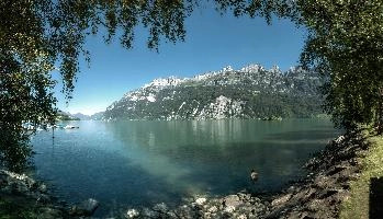 Mols in Summer, mols, walen, resort, alpine, mountains, summer, swiss, rock, walensee, birch, recreation, walenstadt, sunshine, sky, switzerland, peaks, trees, rugged, daylight, sunlight, blue, lake, alps, outdoors, water, ridge, tourism